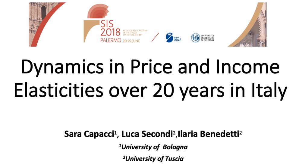 Luca Secondi (with S. Capacci, I. Benedetti) – Dynamics in Price and Income Elasticities over 20 years in Italy (SIS 2018)