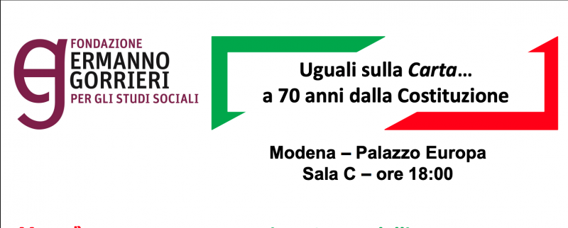 Volantino evento "Uguali sulla carta" a 70 anni dalla costituzione