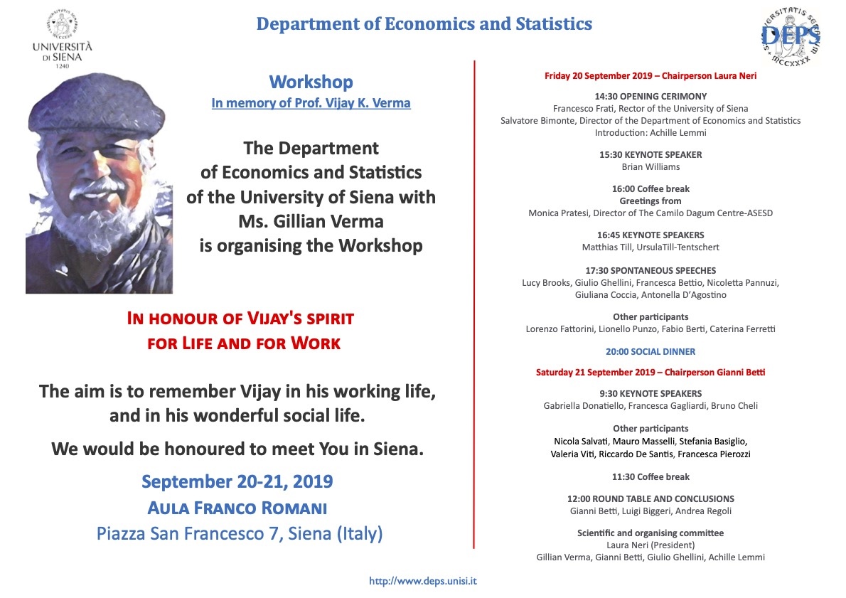 20-21 September 2019 – Workshop “In honour of Vijay’s spirit for Life and for Work”